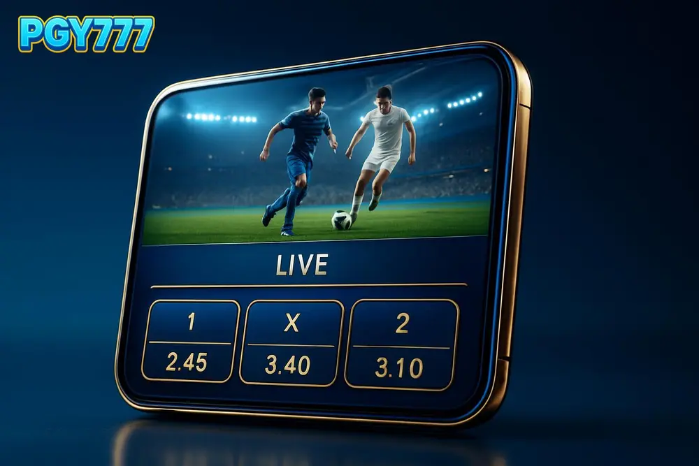 PGY777 betting — a smartphone displaying a live football match betting interface