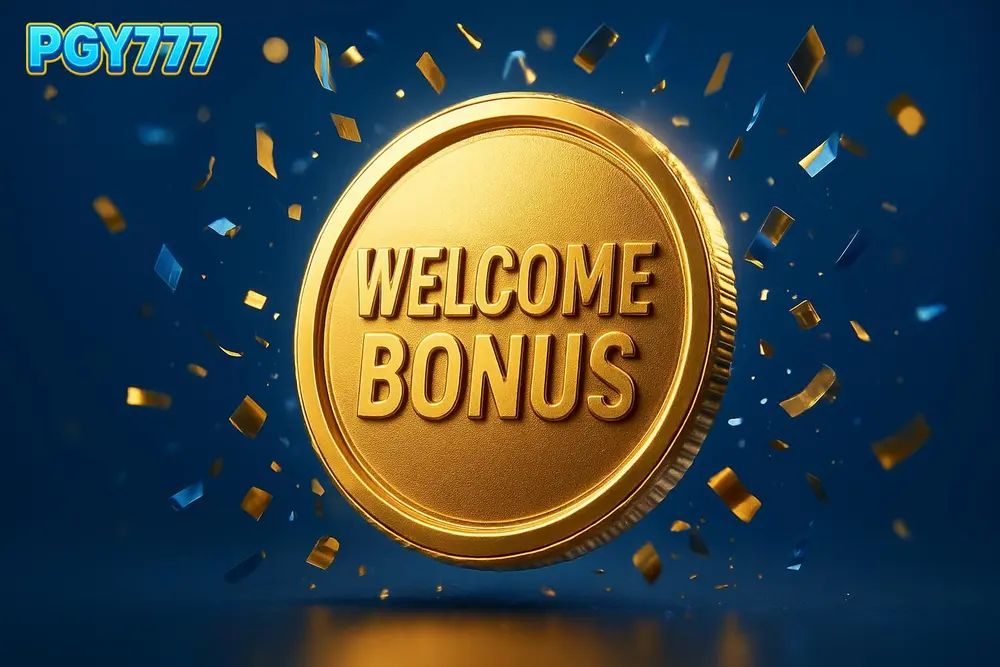PGY777 bonus โ a giant glowing welcome-bonus coin burst with confetti PGY777 bonus โ a giant glowing welcome-bonus coin burst with confetti